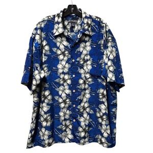 XG Island Tropics Mens XL Hawaiian Shirt Floral Button Down Blue Gray Casual